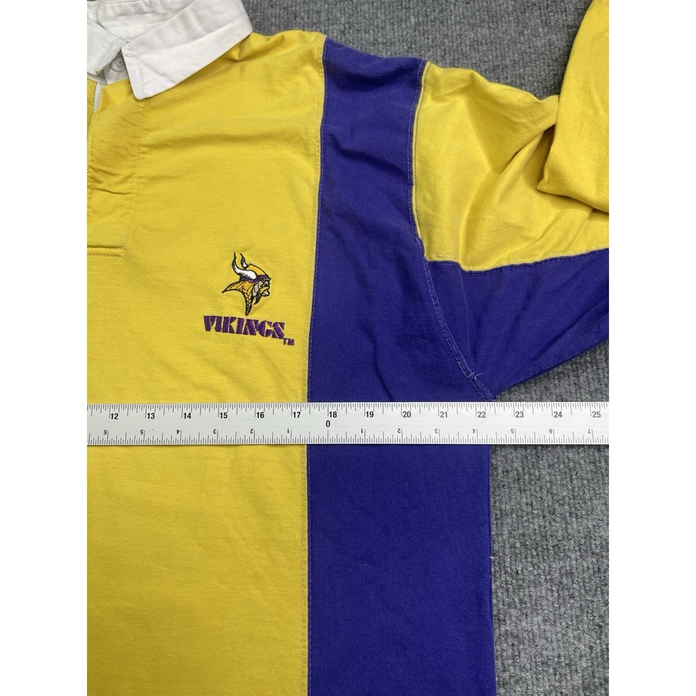 VINTAGE Minnesota Vikings Rugby Club Shirt Men's L Yellow Purple Polo NFL Y2K - Picture 7 of 8
